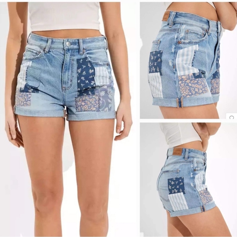 4/$25 American Eagle Outfitters Women's Blue Patchwork Denim Shorts - Picture 9 of 9